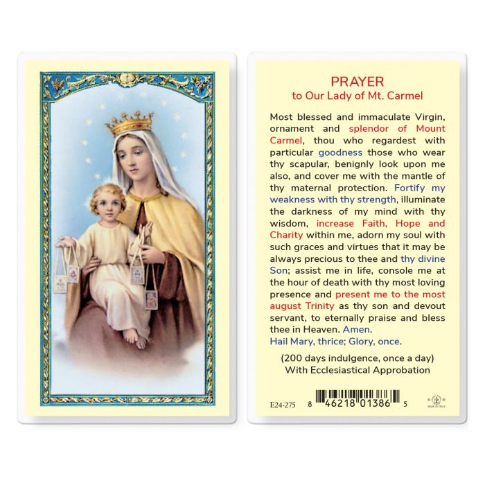 Laminated - Our Lady of Mount Carmel Holy Card - Prayer to | Custom ...